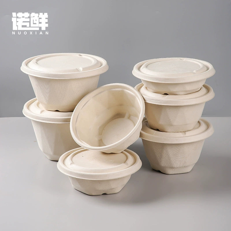 Biodegradable Disposable Round Paper Bowls with Lids - 700 pcs