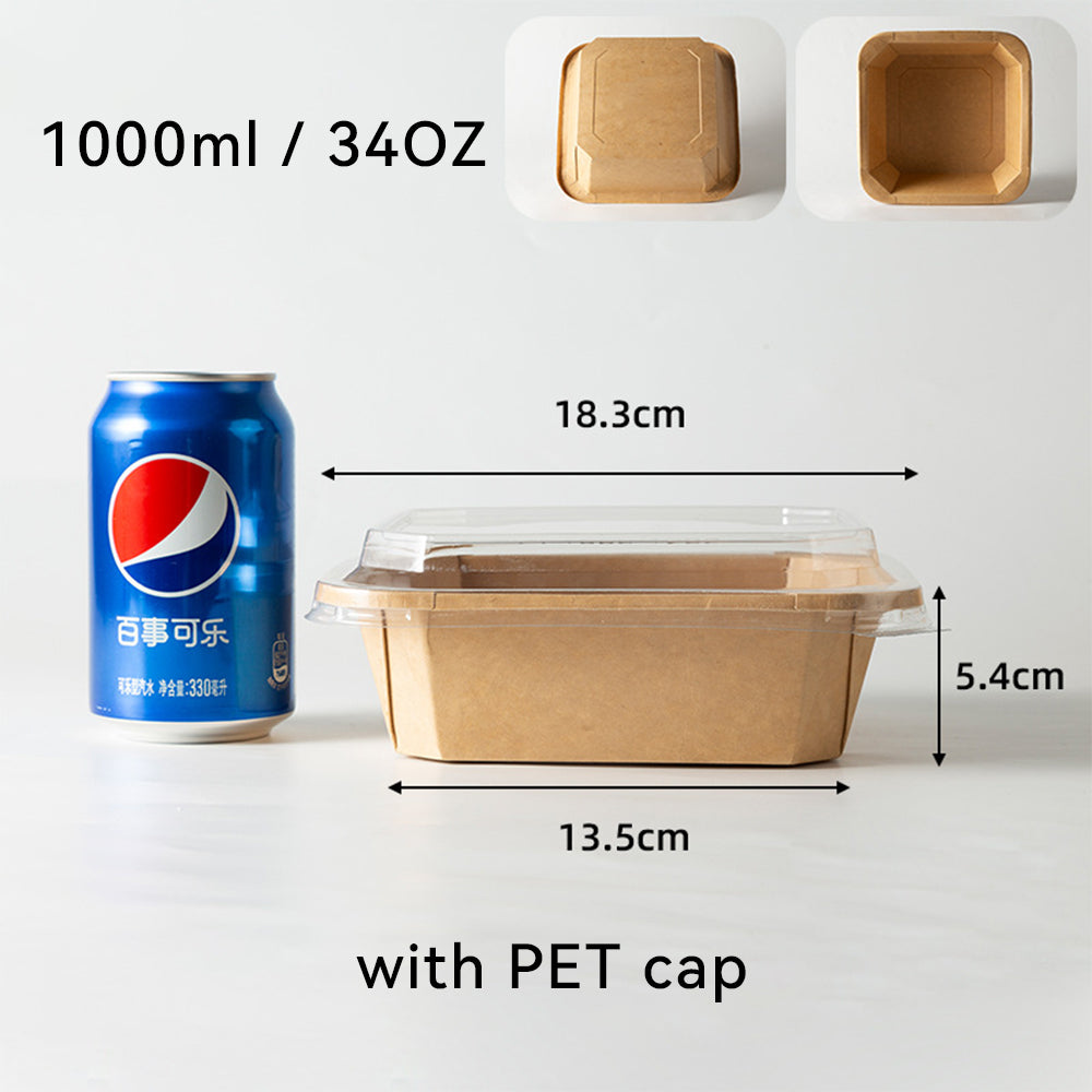 Kraft Paper Square Octagonal Disposable Bowls with Lids - Eco-Friendly Food Containers