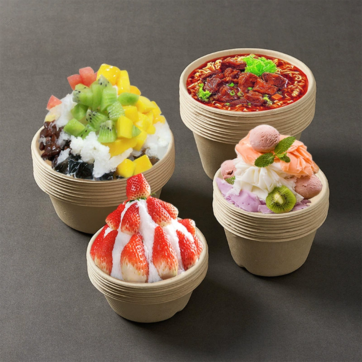 Disposable Paper Pulp Bowls - Biodegradable Round Dining Bowls 1000pcs Bulk Pack