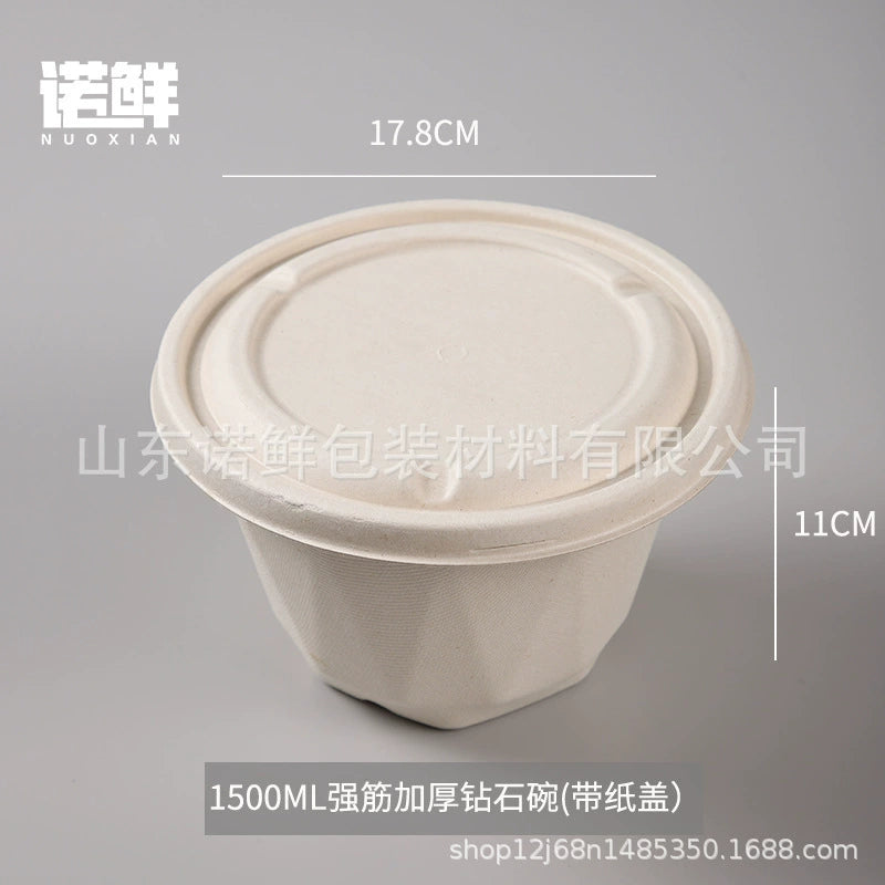 Biodegradable Disposable Round Paper Bowls with Lids - 700 pcs