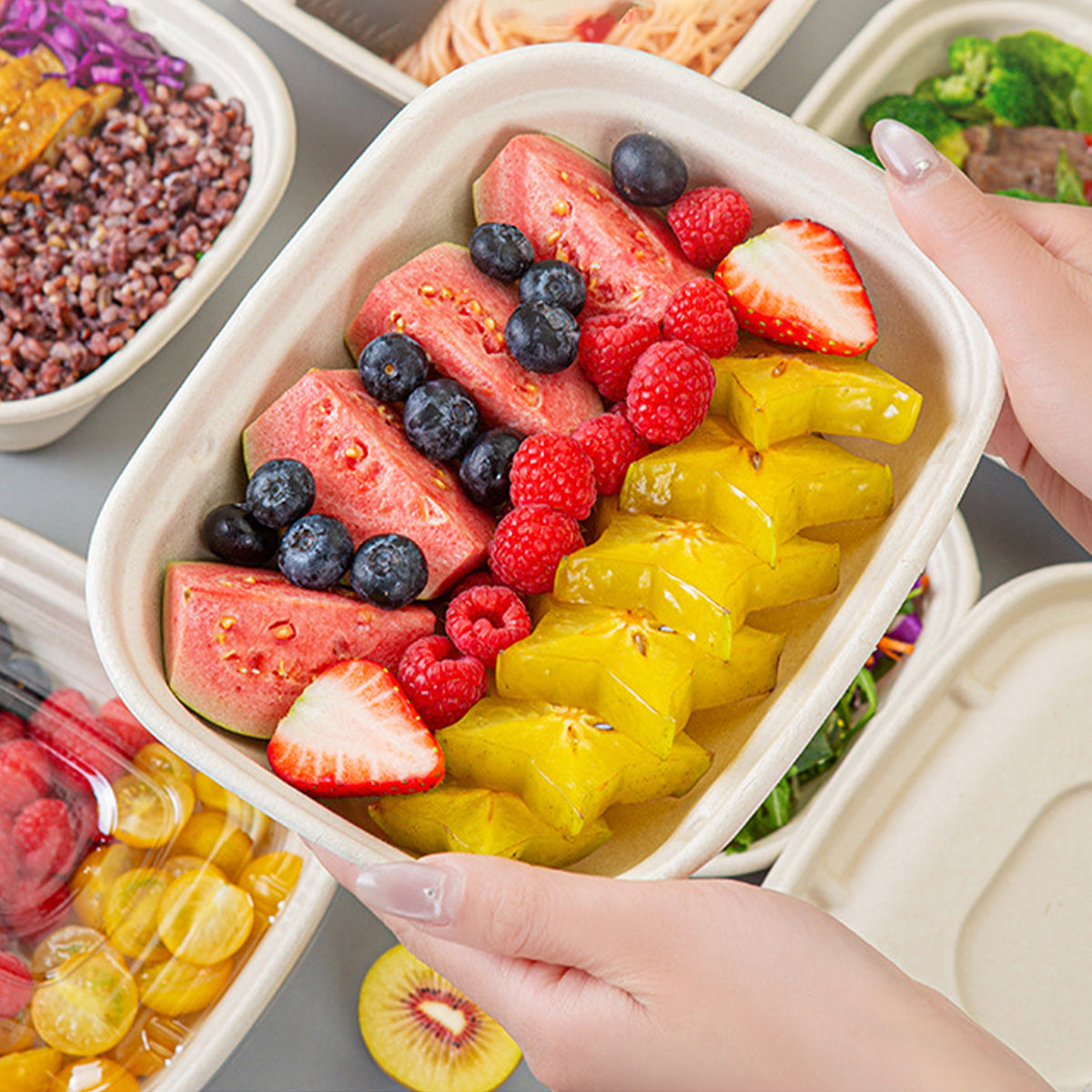 Disposable paper pulp fruit salad box | Eco-friendly and biodegradable丨600 pcs