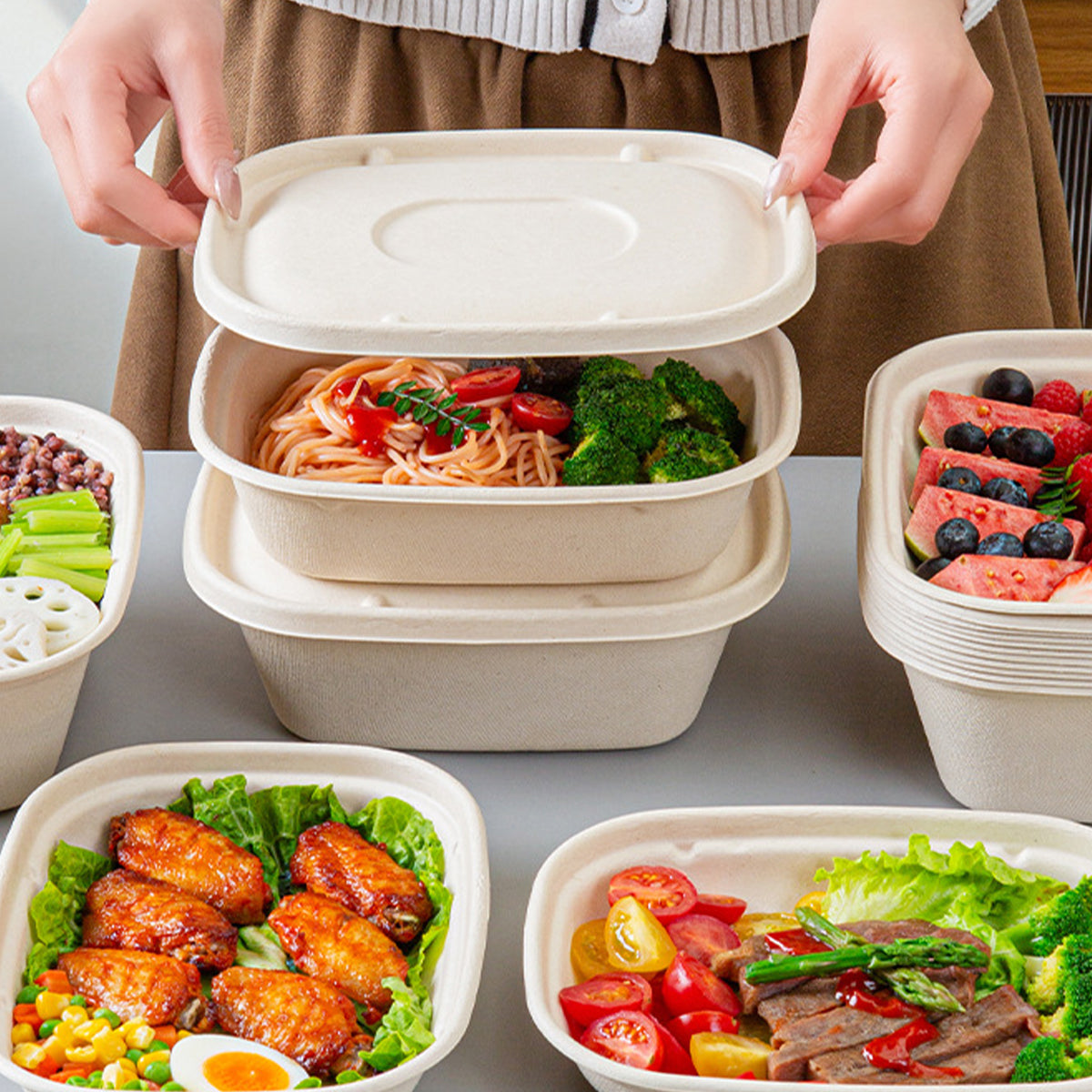 Disposable paper pulp fruit salad box | Eco-friendly and biodegradable丨600 pcs