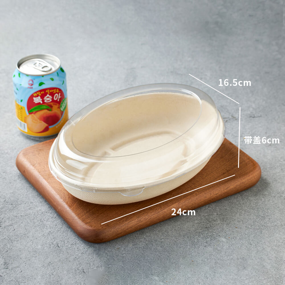 Biodegradable Oval Light Meal Containers - Fitness Salad Boxes with Optional PET Lids
