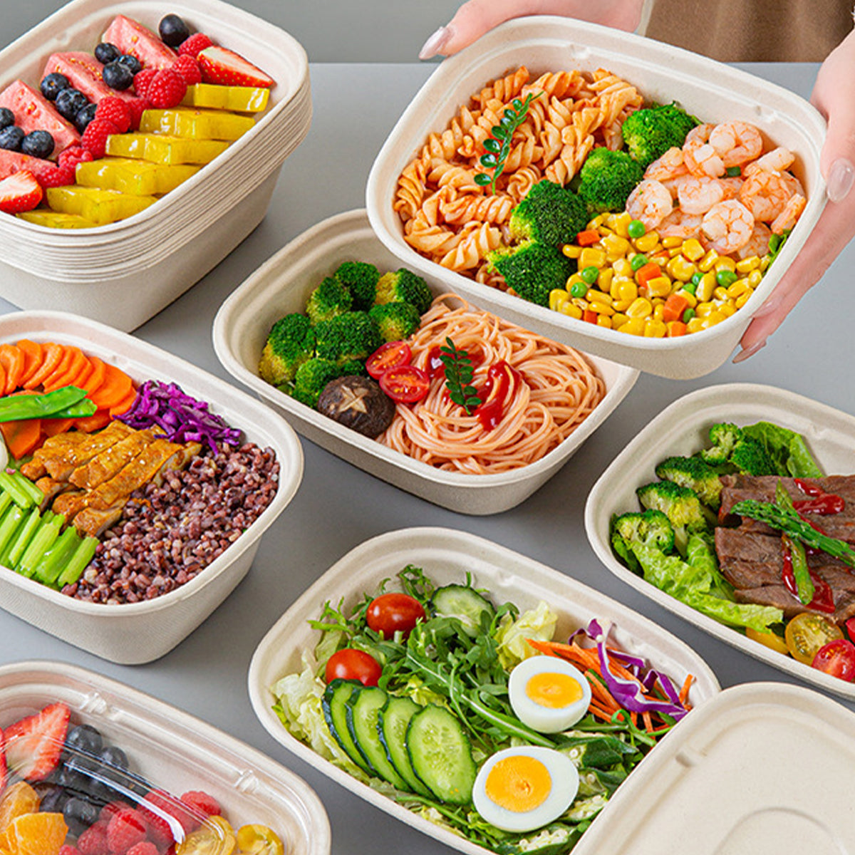 Disposable paper pulp fruit salad box | Eco-friendly and biodegradable丨600 pcs