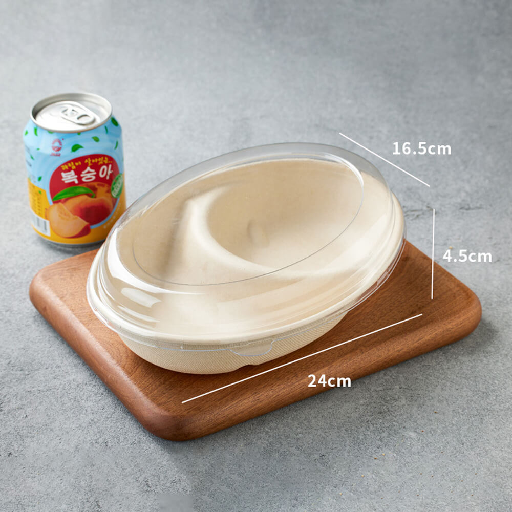 Biodegradable Oval Light Meal Containers - Fitness Salad Boxes with Optional PET Lids