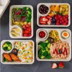 Disposable Salad Boxes with Sauce Cups - Biodegradable Paper Pulp Takeout Containers  500 pcs