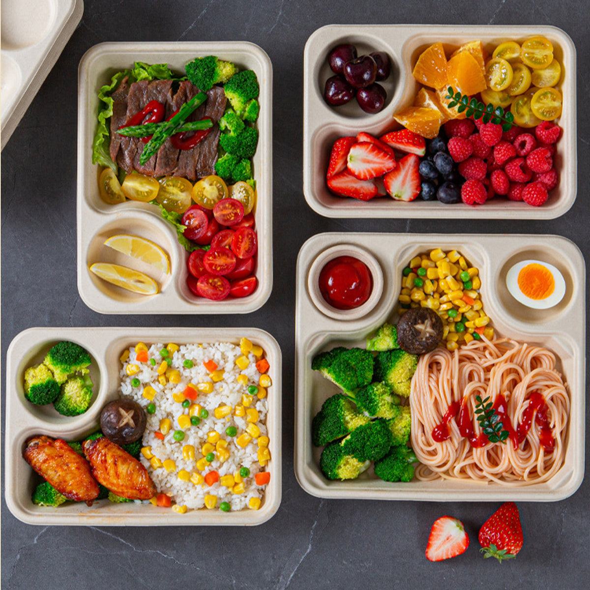 Disposable Salad Boxes with Sauce Cups - Biodegradable Paper Pulp Takeout Containers  500 pcs