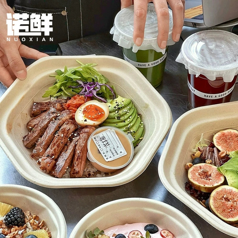 Biodegradable Disposable Hexagonal Paper Food Bowls - 25oz | 34oz | 44oz | 54oz - 600 pcs