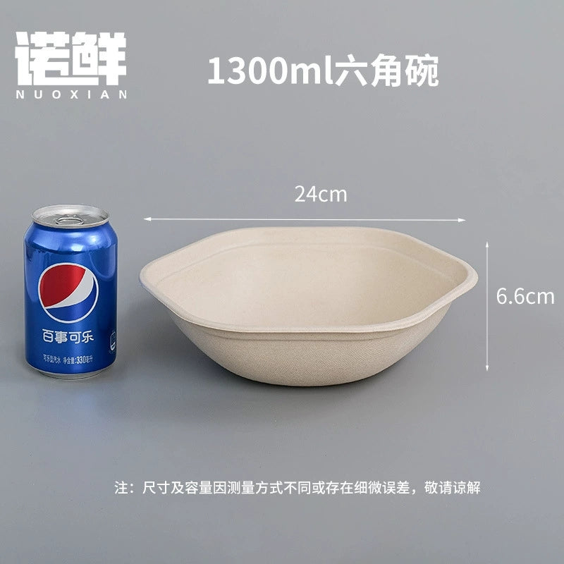Biodegradable Disposable Hexagonal Paper Food Bowls - 25oz | 34oz | 44oz | 54oz - 600 pcs
