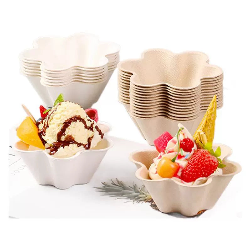 Biodegradable Sugarcane Pulp Food Bowls - Petal & Plum Blossom Design 6oz | 1000pcs