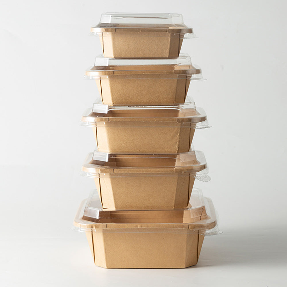 Kraft Paper Square Octagonal Disposable Bowls with Lids - Eco-Friendly Food Containers