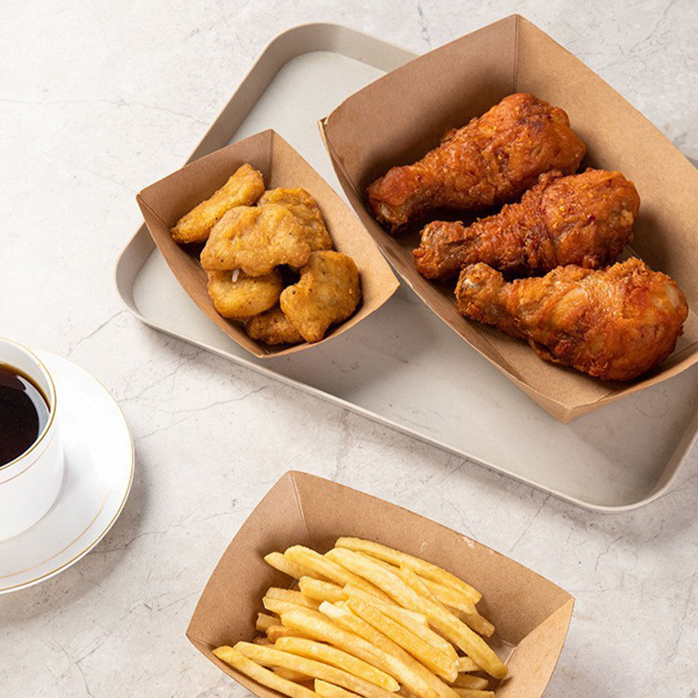 Kraft Paper Open-Top Food Boxes - Disposable Takeout Containers for Fried Chicken, Fries & Wings