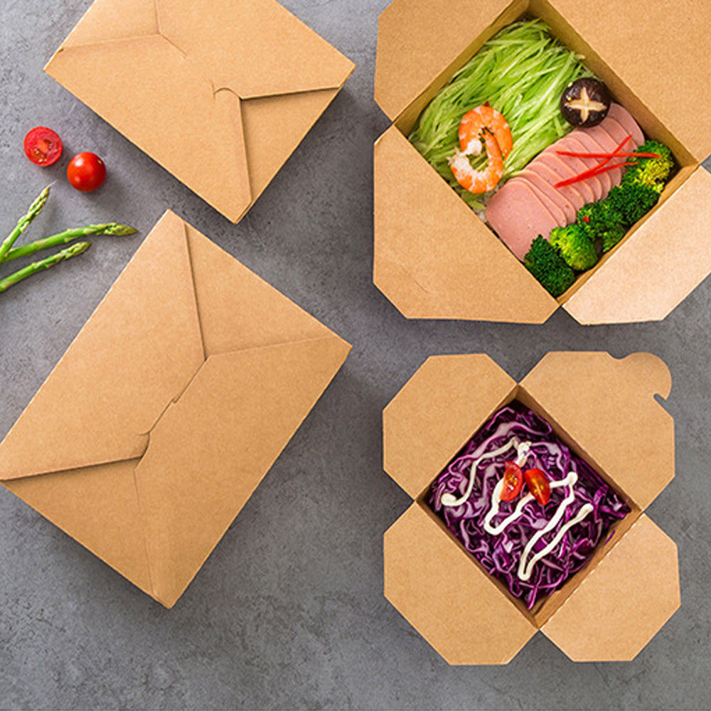Disposable Kraft Paper Biodegradable Takeout Food Containers