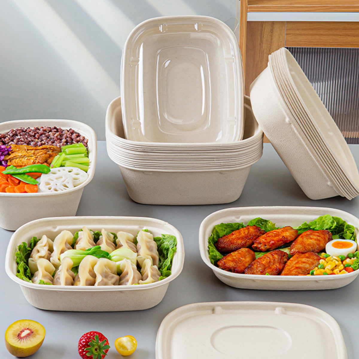 Disposable paper pulp fruit salad box | Eco-friendly and biodegradable丨600 pcs