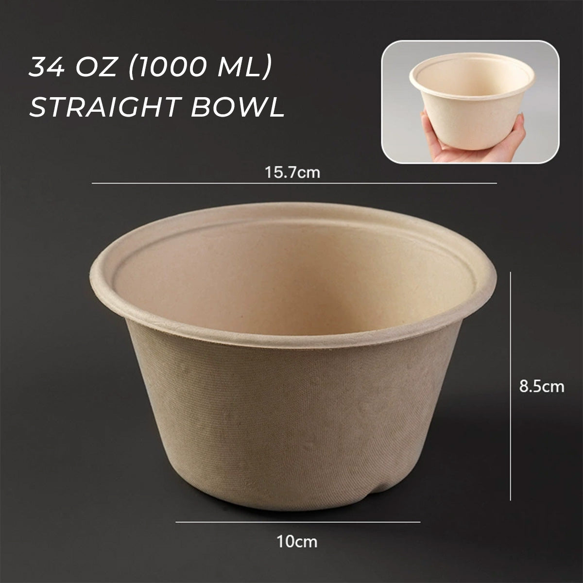 Disposable Paper Pulp Bowls - Biodegradable Round Dining Bowls 1000pcs Bulk Pack