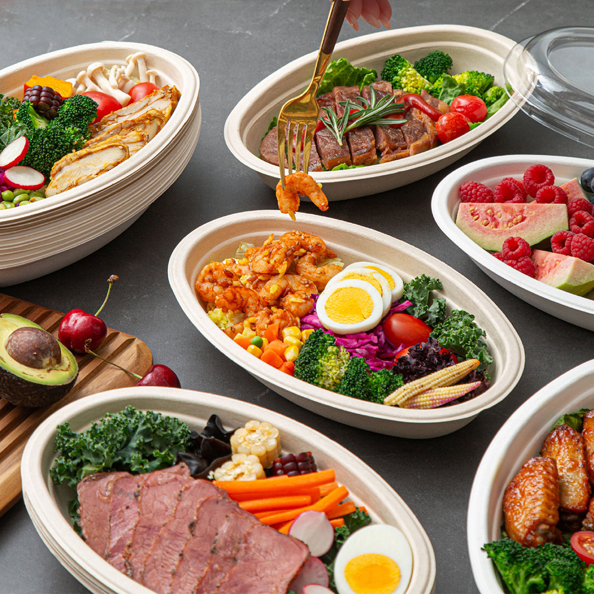 Biodegradable Disposable Paper Pulp Oval Bowls 900 pcs