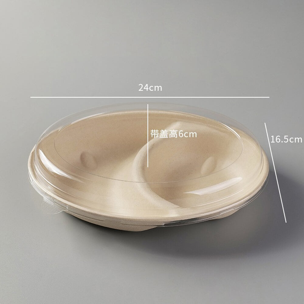 Disposable Oval Takeout Containers with PET Lids - Paper Pulp Fast Food Boxes 850ml