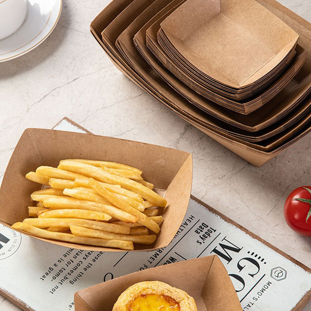 Kraft Paper Open-Top Food Boxes - Disposable Takeout Containers for Fried Chicken, Fries & Wings