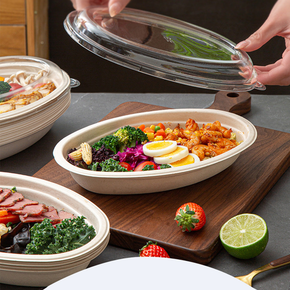Biodegradable Disposable Paper Pulp Oval Bowls 900 pcs