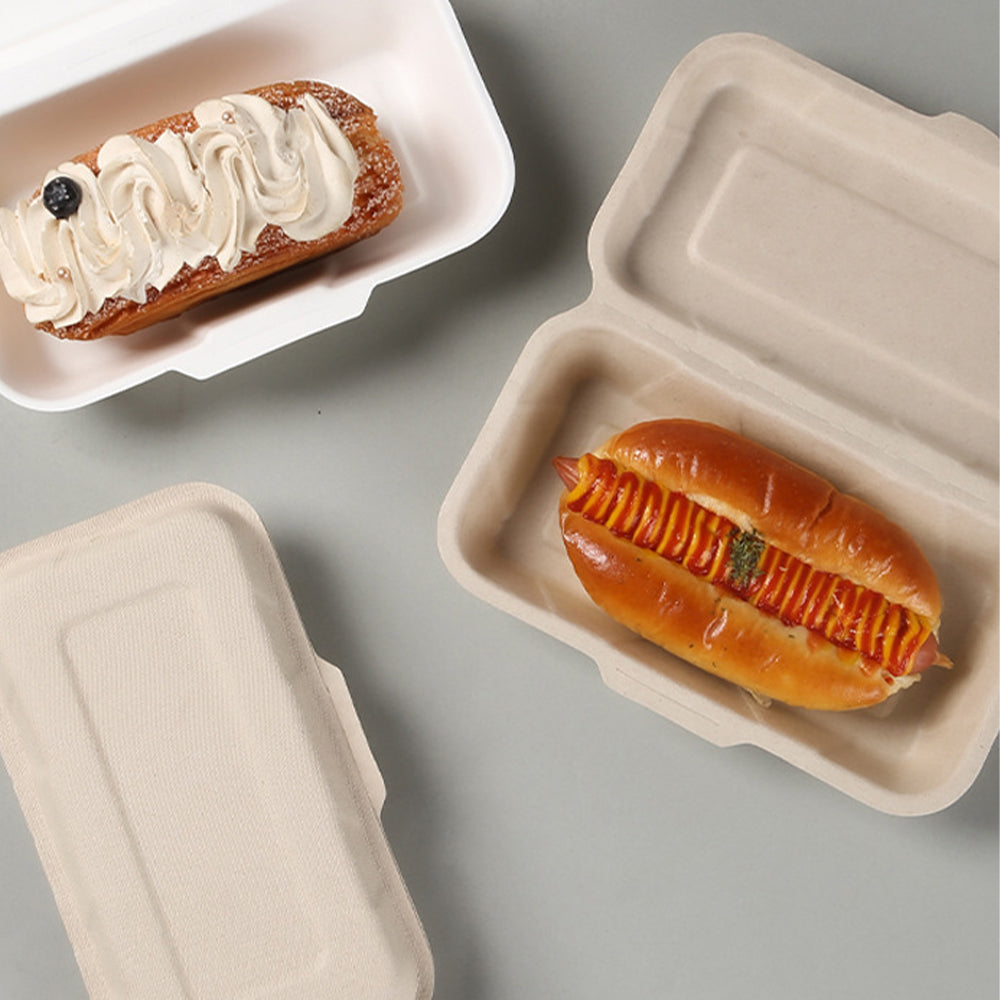 Biodegradable Pulp Hot Dog Box - Eco-Friendly Rectangular Food Container | 500 pcs