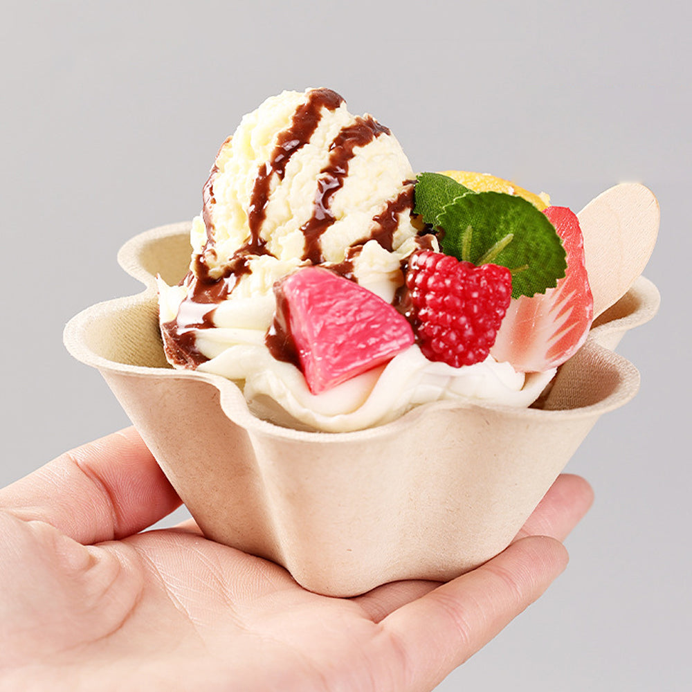 Biodegradable Sugarcane Pulp Food Bowls - Petal & Plum Blossom Design 6oz | 1000pcs