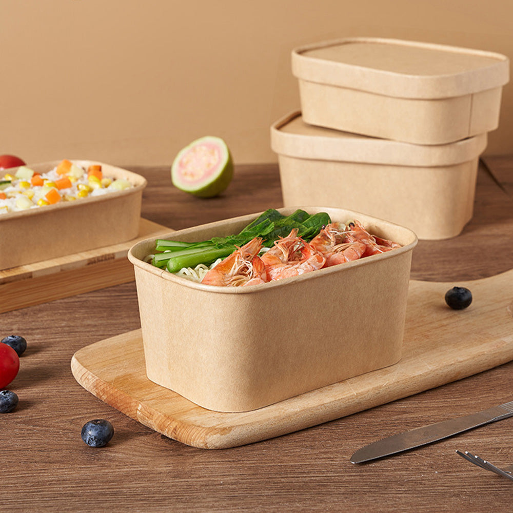 Disposable Kraft Paper Square Bowls - Takeout Containers for Light Meals & Picnics 400 pieces