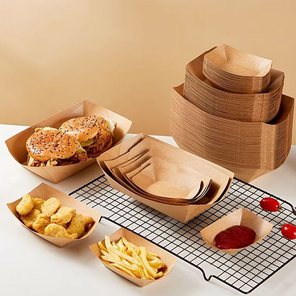Kraft Paper Open-Top Food Boxes - Disposable Takeout Containers for Fried Chicken, Fries & Wings