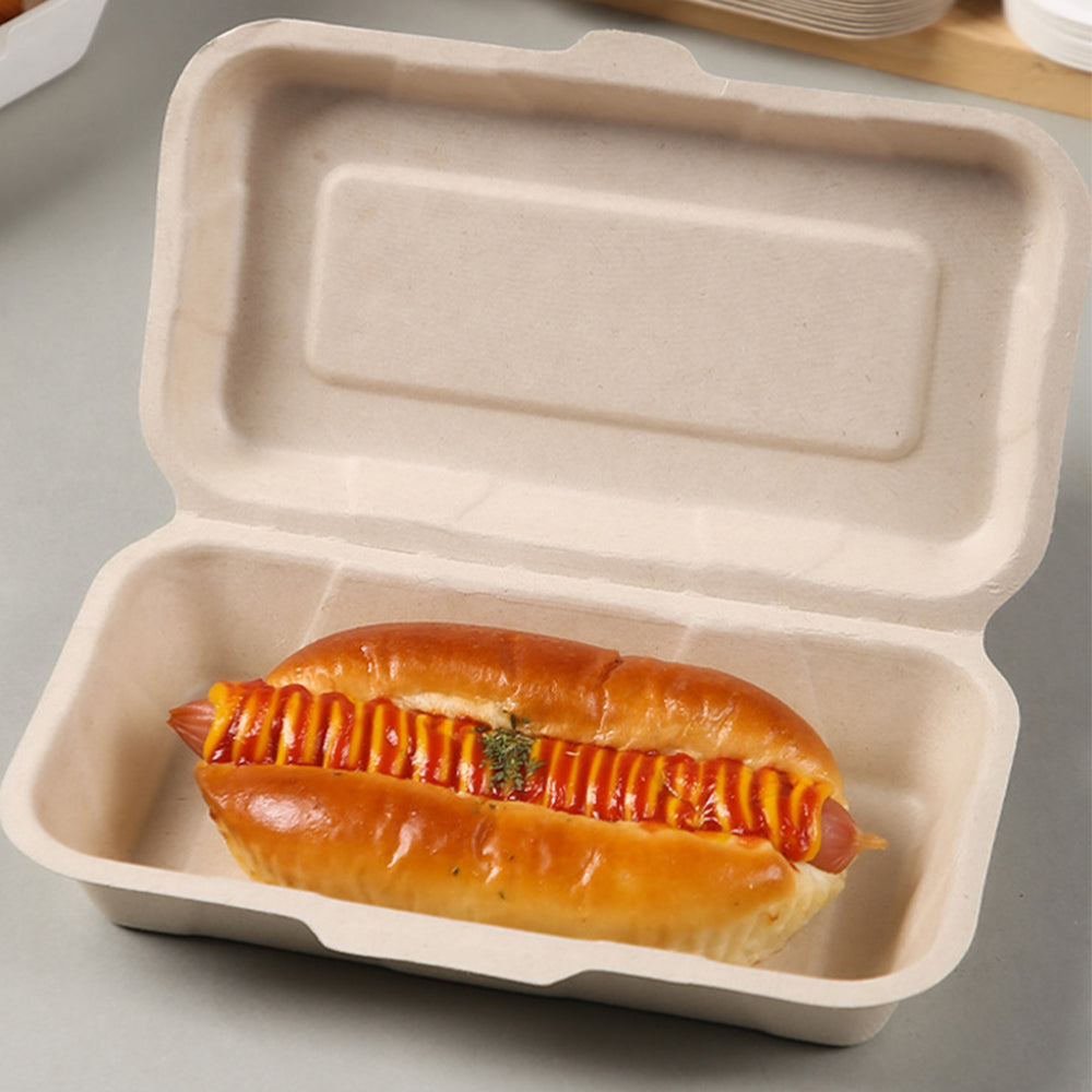 Biodegradable Pulp Hot Dog Box - Eco-Friendly Rectangular Food Container | 500 pcs