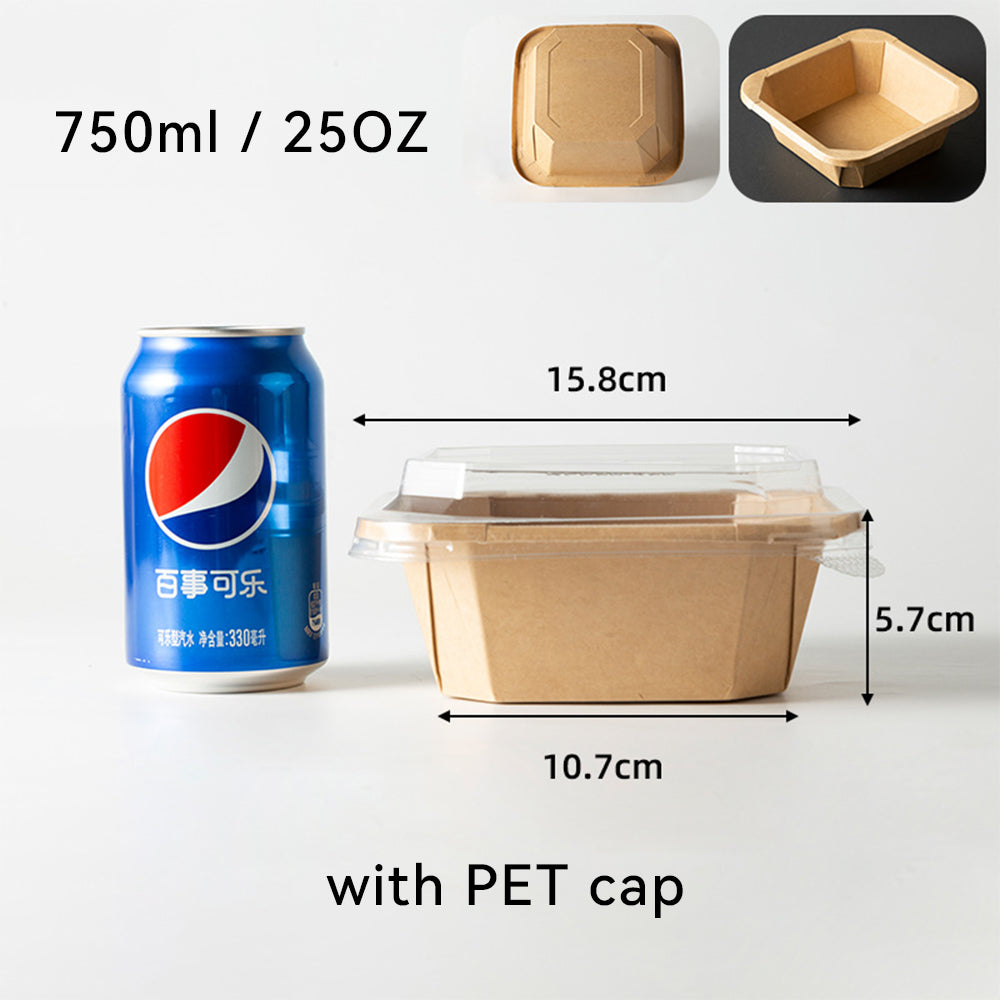 Kraft Paper Square Octagonal Disposable Bowls with Lids - Eco-Friendly Food Containers