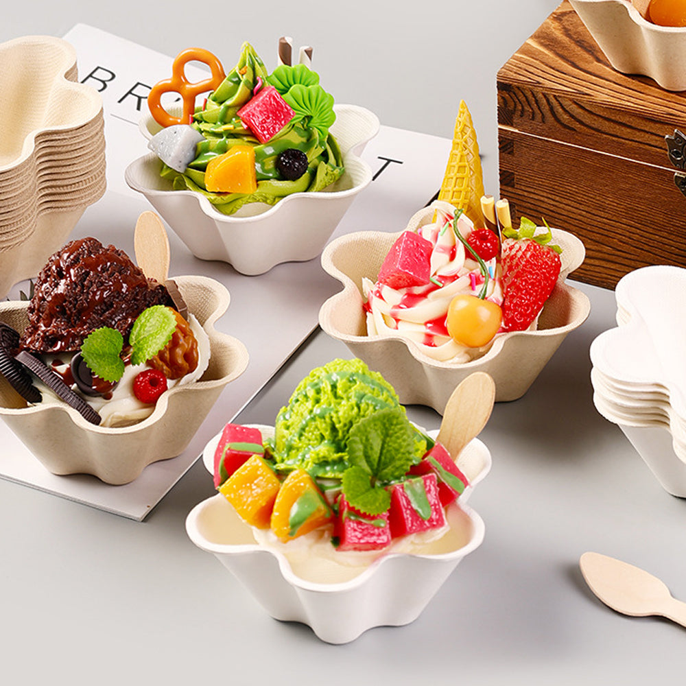 Biodegradable Sugarcane Pulp Food Bowls - Petal & Plum Blossom Design 6oz | 1000pcs