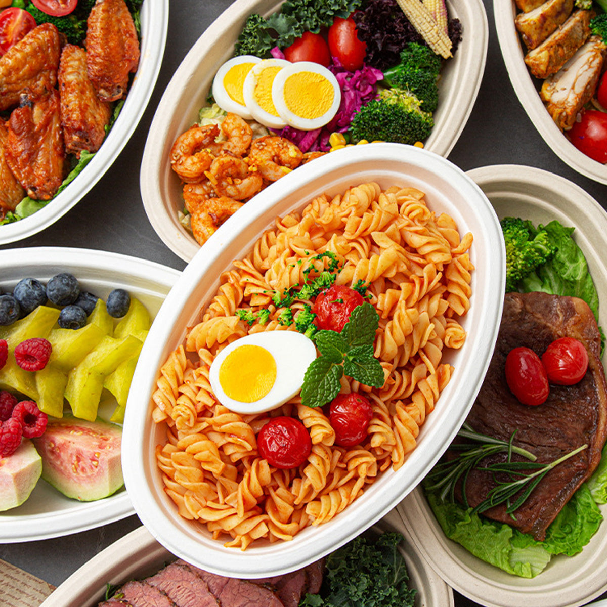 Biodegradable Disposable Paper Pulp Oval Bowls 900 pcs