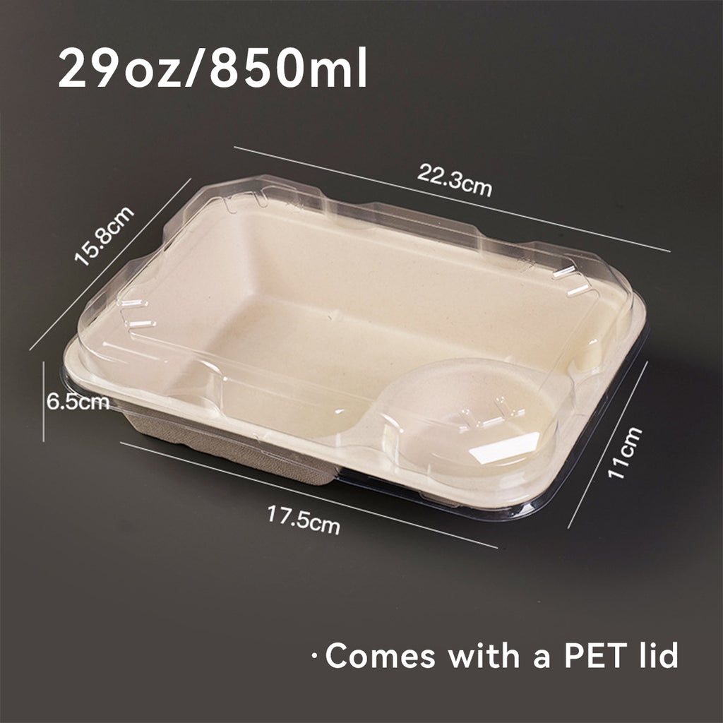 Disposable Salad Boxes with Sauce Cups - Biodegradable Paper Pulp Takeout Containers  500 pcs