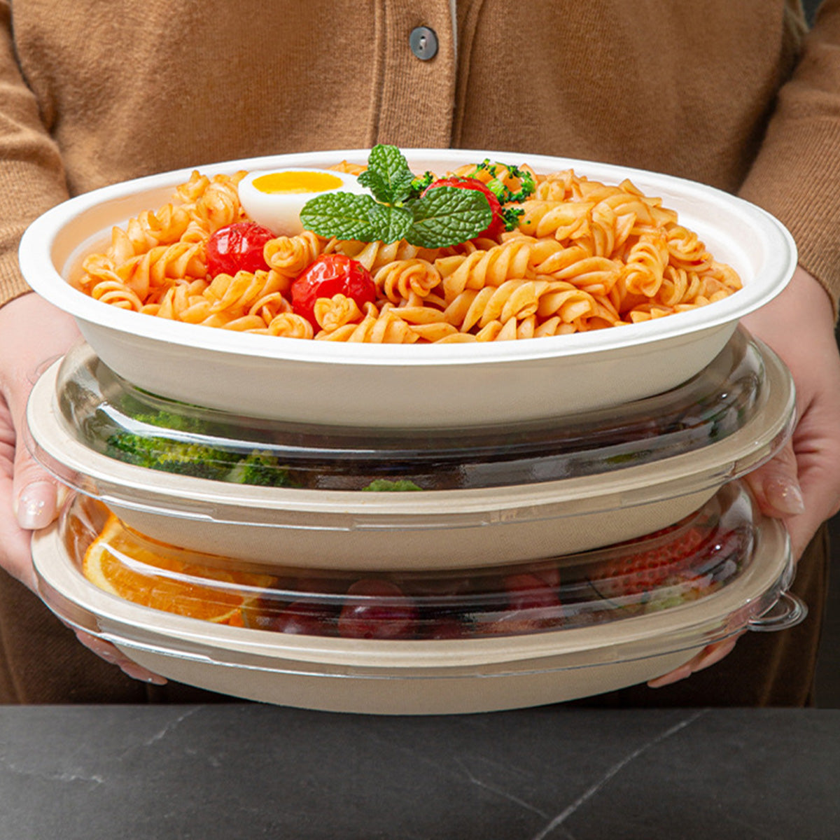 Biodegradable Disposable Paper Pulp Oval Bowls 900 pcs