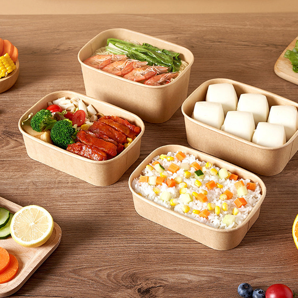 Disposable Kraft Paper Square Bowls - Takeout Containers for Light Meals & Picnics 400 pieces