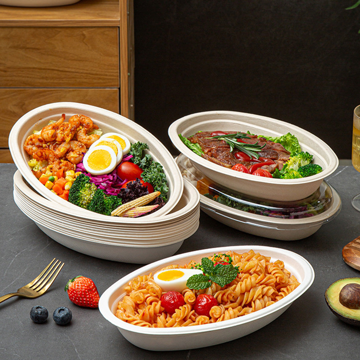 Biodegradable Disposable Paper Pulp Oval Bowls 900 pcs