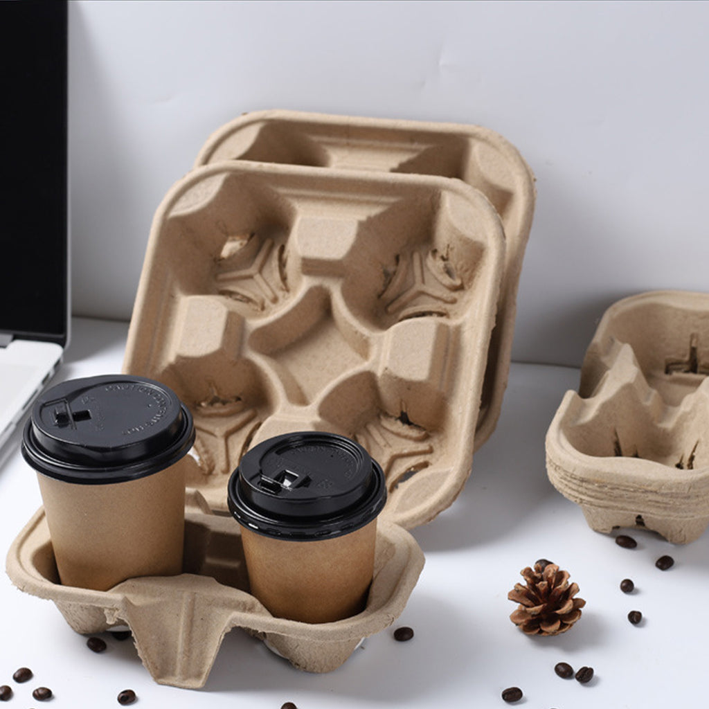 Disposable Biodegradable Coffee & Bubble Tea Cup Carriers - Eco-Friendly Takeout Holders