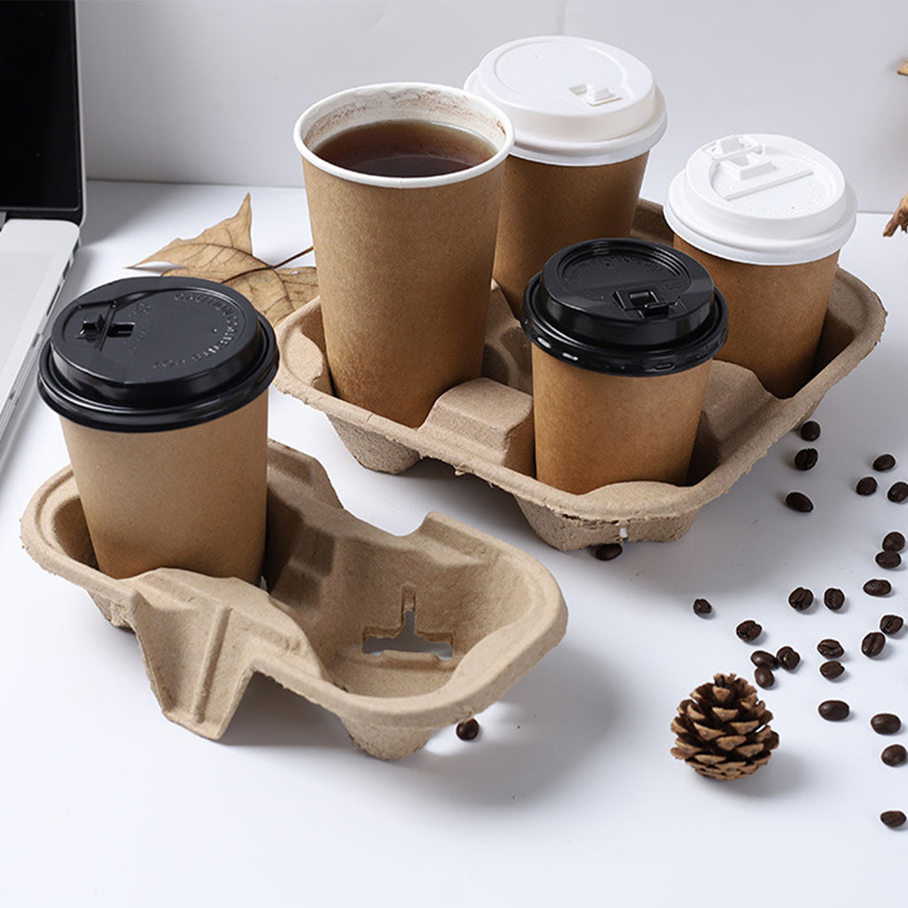Disposable Biodegradable Coffee & Bubble Tea Cup Carriers - Eco-Friendly Takeout Holders