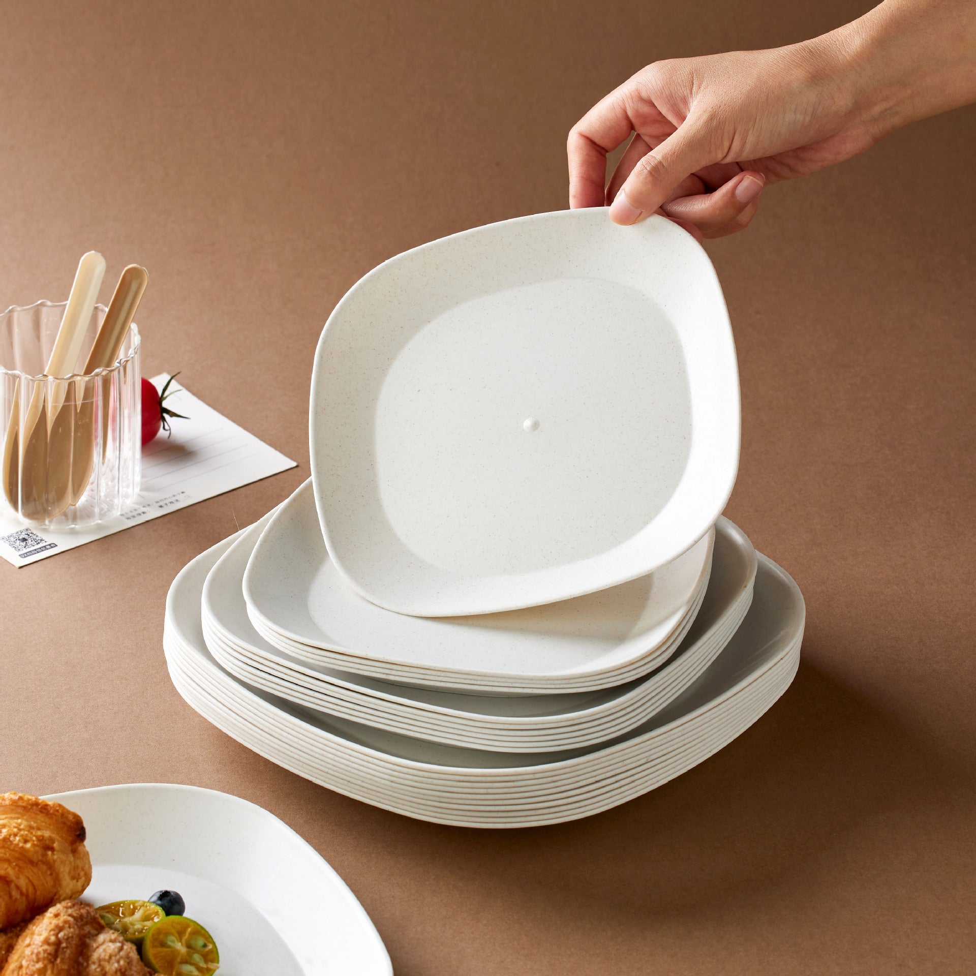 Disposable Rice Husk Plates - Biodegradable BBQ & Dining Plates 7-9 Inch 丨300 pcs
