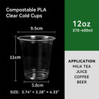 9oz~20oz Disposable PLA Compostable Clear Coffee Juice Cups