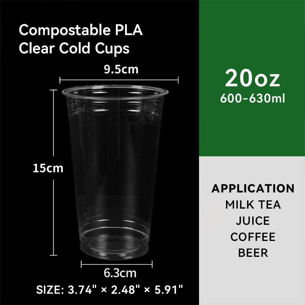 9oz~20oz Disposable PLA Compostable Clear Coffee Juice Cups