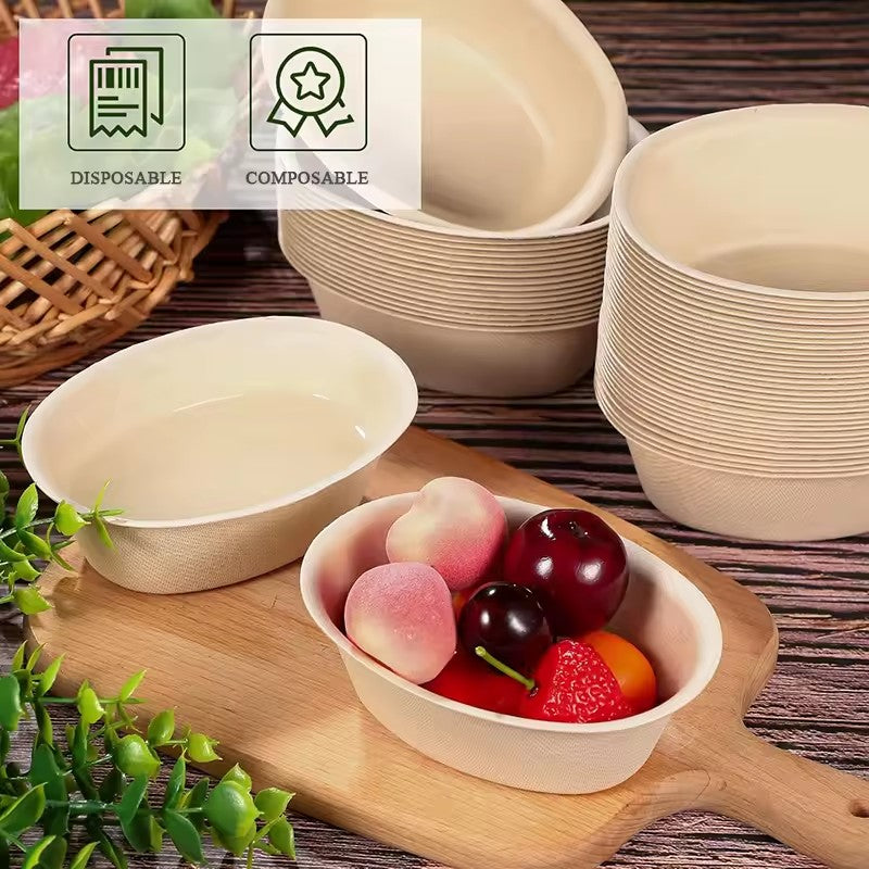 Disposable Paper Food Containers - Oval Bathtub Bowls for Desserts, Ice Cream, Soup & Salad Takeout丨 1500 pcs