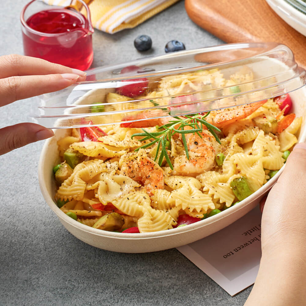 Biodegradable Oval Light Meal Containers - Fitness Salad Boxes with Optional PET Lids