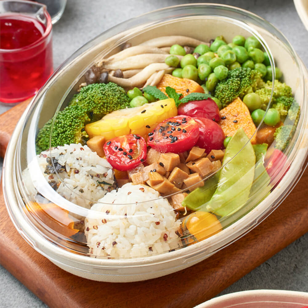 Biodegradable Oval Light Meal Containers - Fitness Salad Boxes with Optional PET Lids