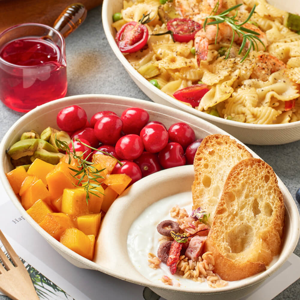 Biodegradable Oval Light Meal Containers - Fitness Salad Boxes with Optional PET Lids