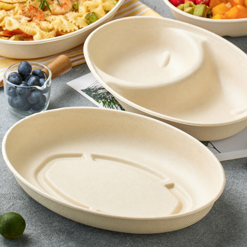 Biodegradable Oval Light Meal Containers - Fitness Salad Boxes with Optional PET Lids