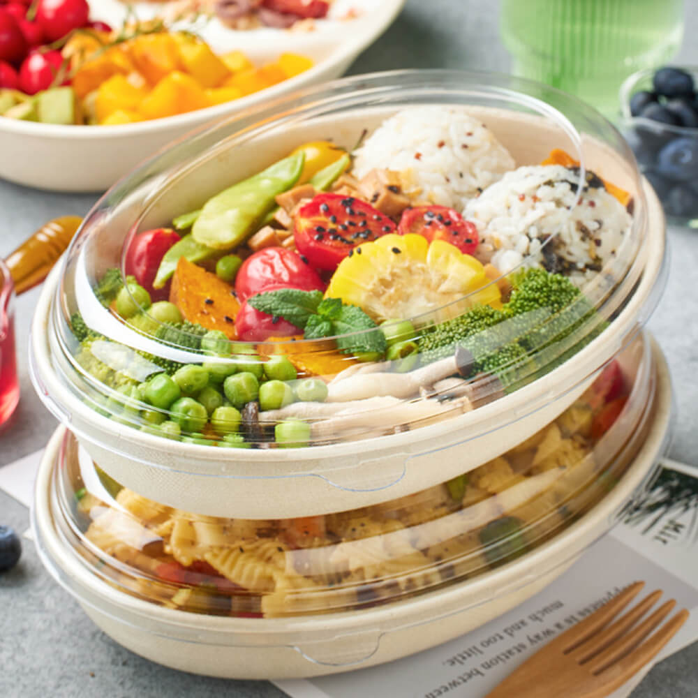 Biodegradable Oval Light Meal Containers - Fitness Salad Boxes with Optional PET Lids