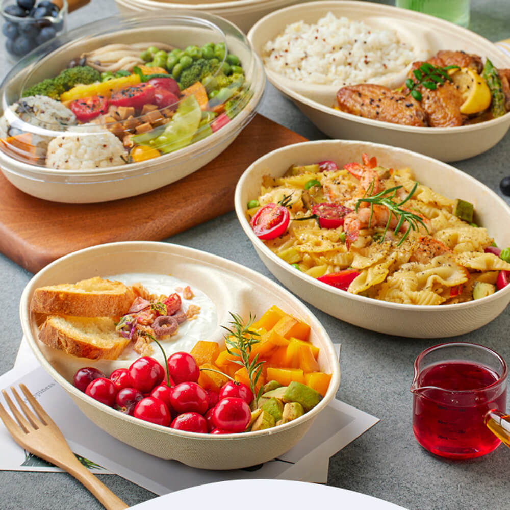 Biodegradable Oval Light Meal Containers - Fitness Salad Boxes with Optional PET Lids